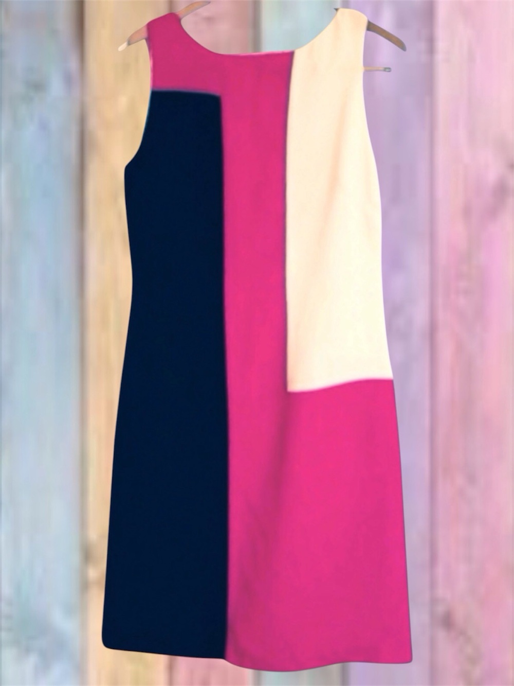 Amanda Smith Black Fuschia Pink Color Block Sheath Lined Dress